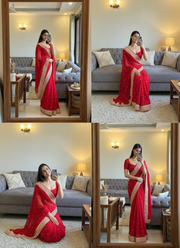 Pure Georgette Saree with Sequins & Dori Embroidery Border + Blouse Fabric 6