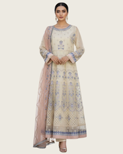 Beige Organza Pakistani Anarkali Dress – Pearl & Stone Embroidery 7