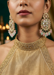 Sea Green with Baby Pink Kundan Earrings 7