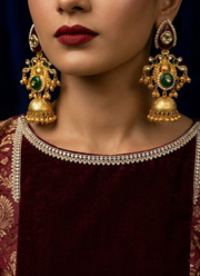 Red Green Golden Kashmiri Earrings 4