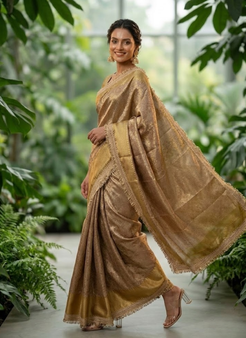 Gold Tissue Banarasi Saree with Heavy Border