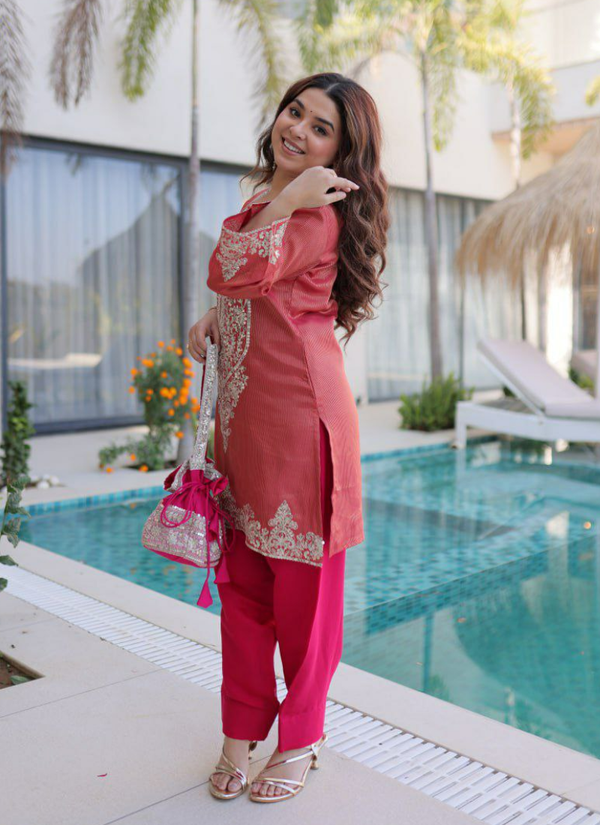 Viscose Embroidered Set with Batwa Bag