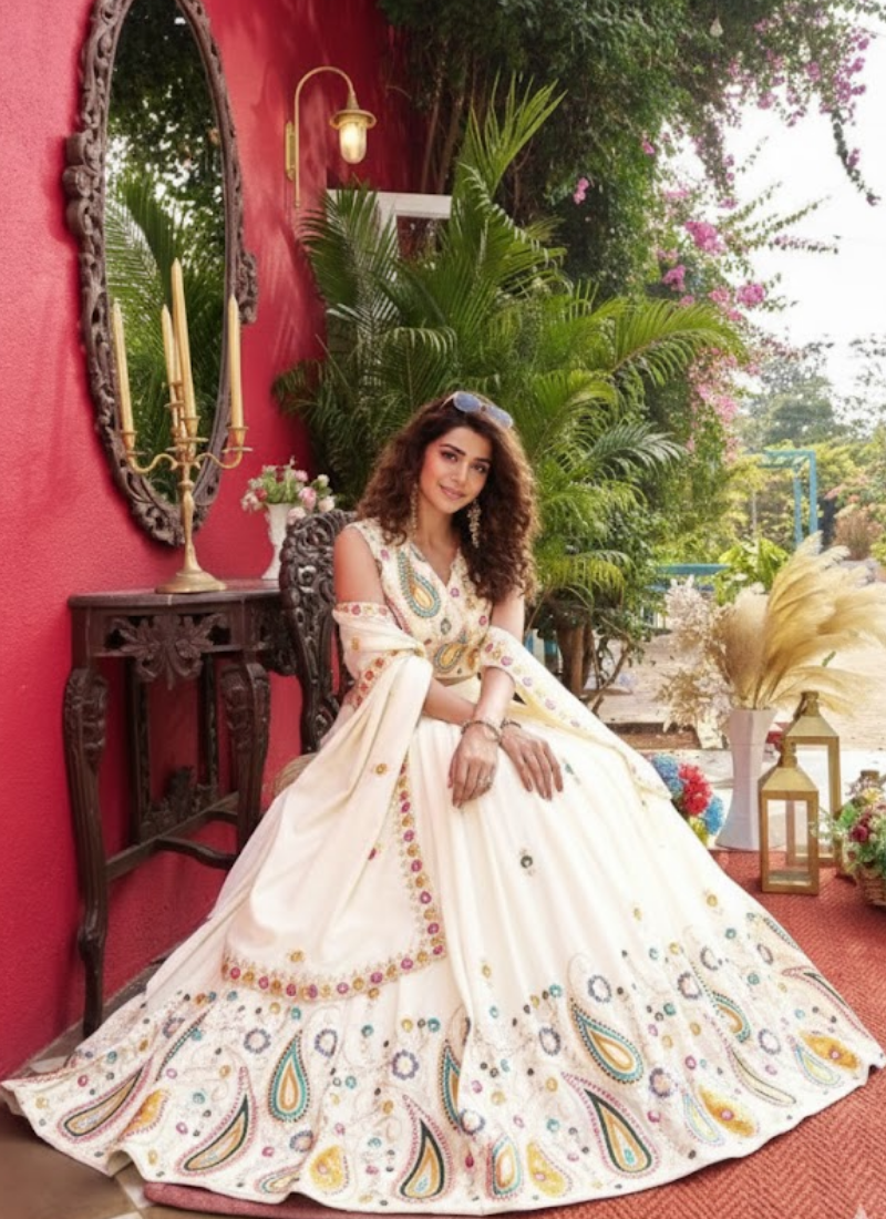 Pure Vichitra Heavy Embroidered Lehenga Choli