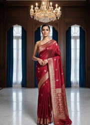 Red Banarasi Katan Silk Saree – Zari Work with Blouse Piece 6