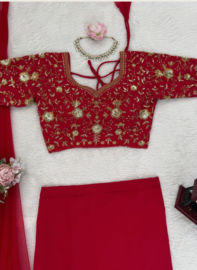 Faux Georgette Lehenga Saree with Sequin Work