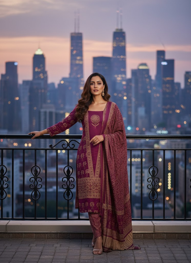 Pure Modal women’s Ajrak Salwar Suit – Kari Border Dupatta