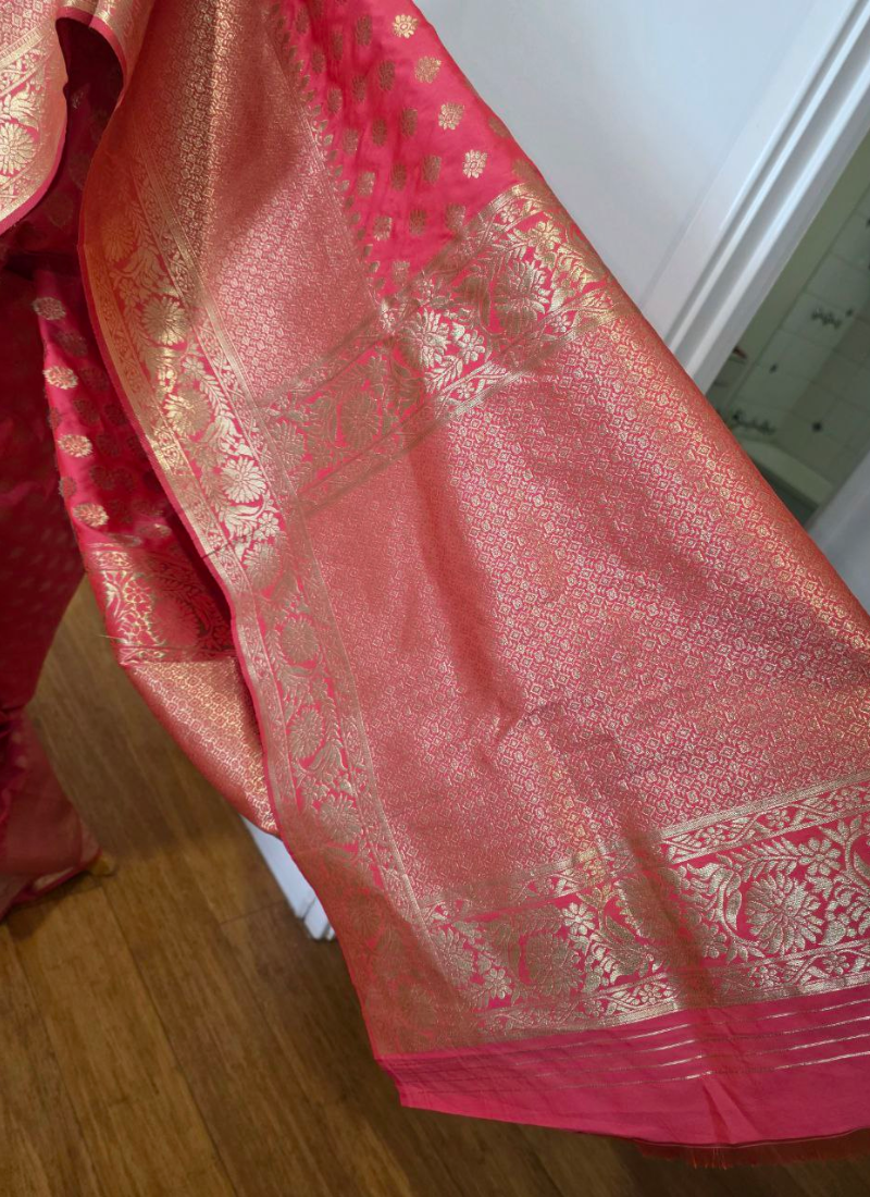 Red Banarasi Katan Silk Bridal Saree with Blouse Piece