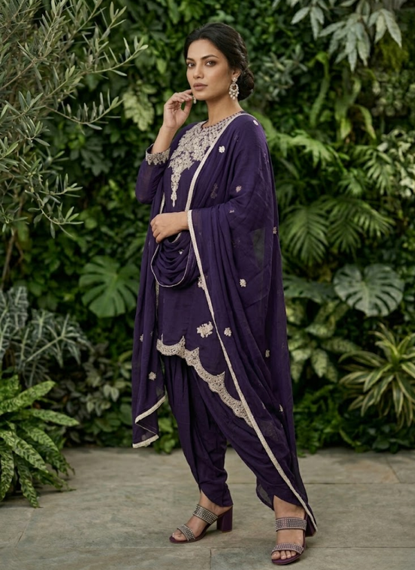 Dark Purple Dhoti Style Salwar Suit
