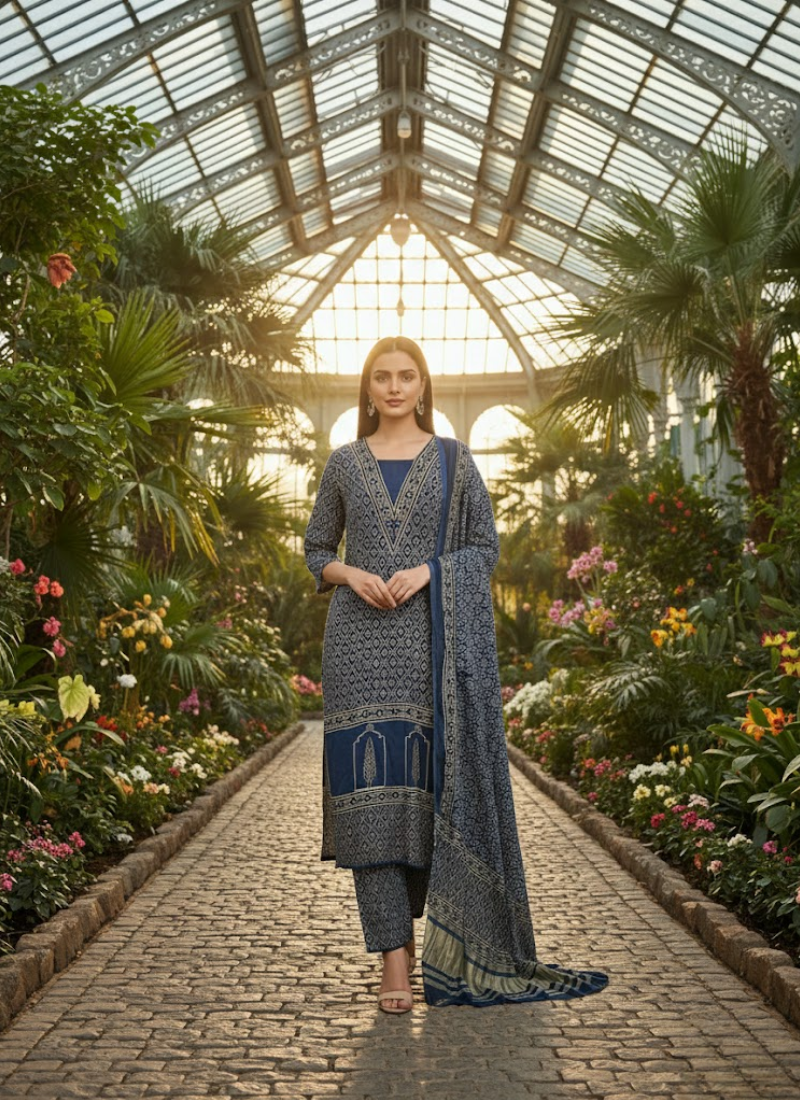 Pure Modal Ajrak Salwar Suit – Kari Border Dupatta