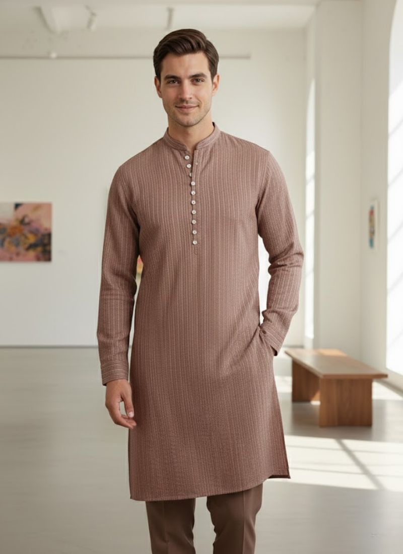 Silk Chikankari Men’s Kurta in Classic Fit