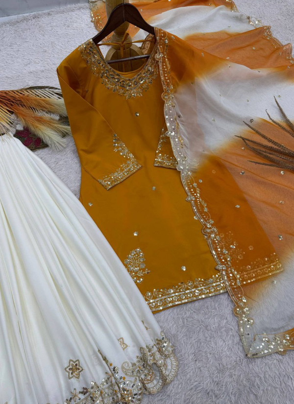 French Crepe Salwar Suit with Organza Dupatta