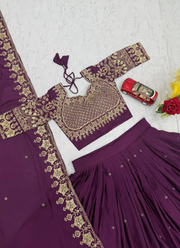 Designer Chinon Embroidery Lehenga Set 6