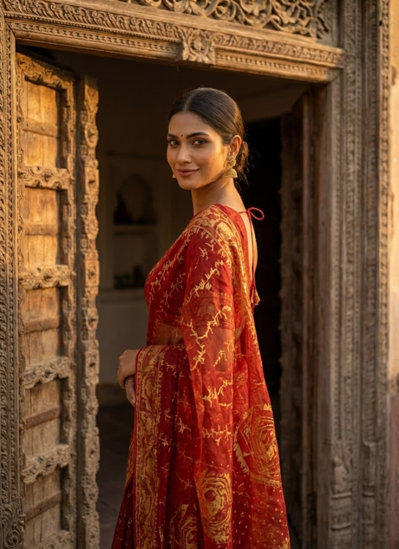 Dark Maroon Jamdani Saree with Mari Thread Work