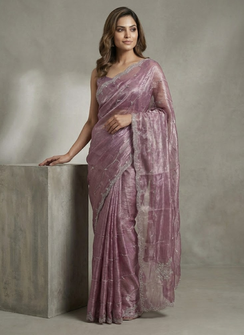 Silk Saree in Jimmy Choo Fabric with Kardana Hand Weaving + Blouse