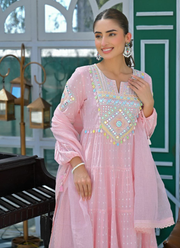 Flex Butti Cotton Pink Punjabi Suit with Embroidery & Kota Dupatta (Sizes S–XXL) 2