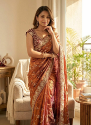 Space Silk Saree with Sequin & Zari Embroidery & Matching Blouse 8