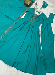 Anarkali Suit in Roman Shimmer Chanderi Silk with Beads Handwork + Embroidered Dupatta 6