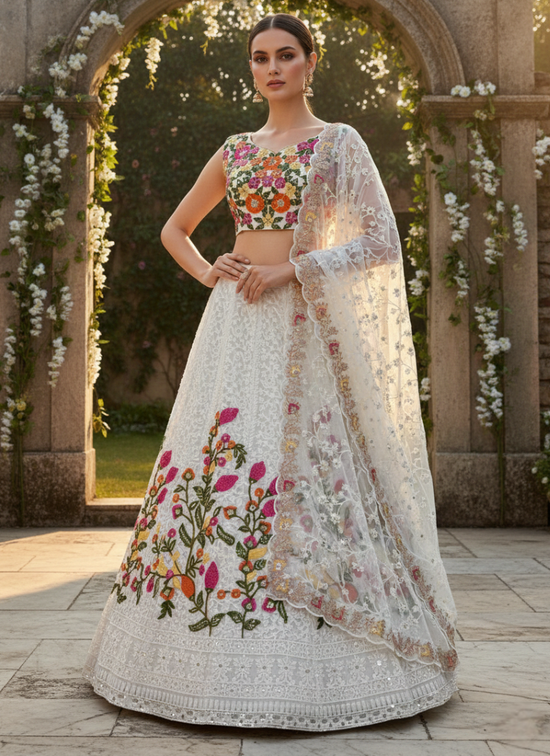 Faux Georgette Lehenga Choli with Sequin Dupatta