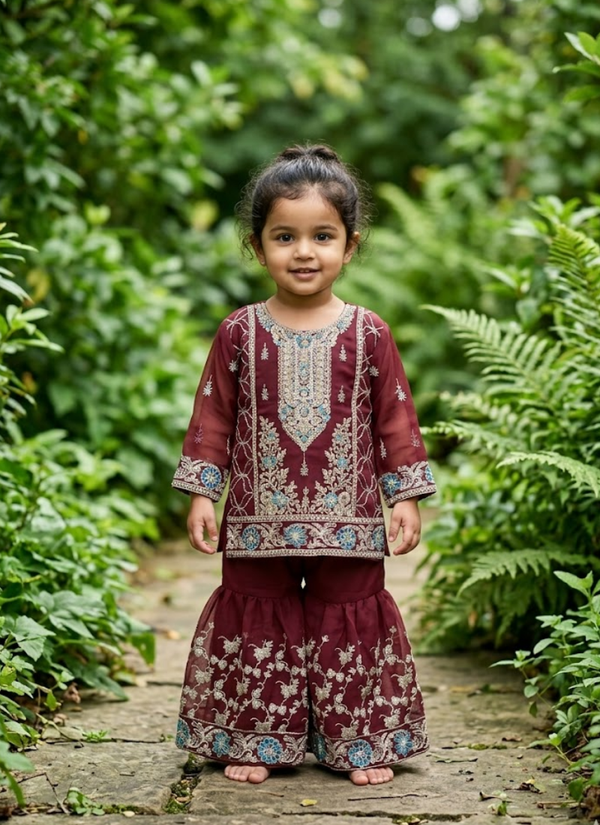 Baby Sharara Set in Raw Silk with Mirror Work
