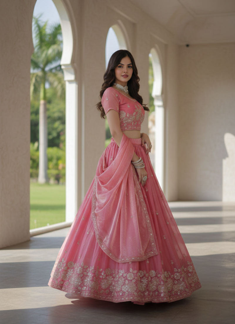 Fendi Silk Lehenga Choli with Dupatta