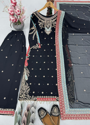 Black Georgette Shalwar Kameez with Sequins & Pearl Mirror Work + Dupatta 6