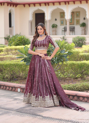 Wine Gold Crush Lehenga Choli with Sequins & Zari Embroidery + Designer Dupatta 2