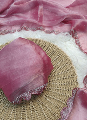 Organza Silk Saree with Handwork Lace Border & Matching Blouse Fabric 6