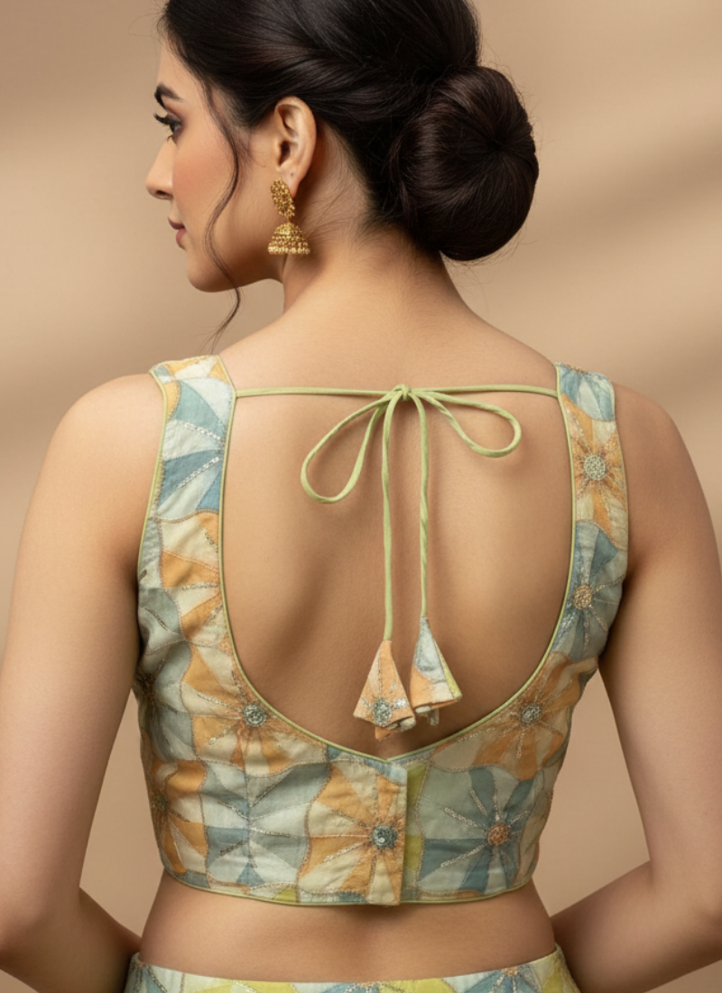 Stylish Crepe Back-Open Party Blouse