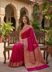 Magenta Color Banarasi Silk Saree – Mina Work with Blouse Piece 6