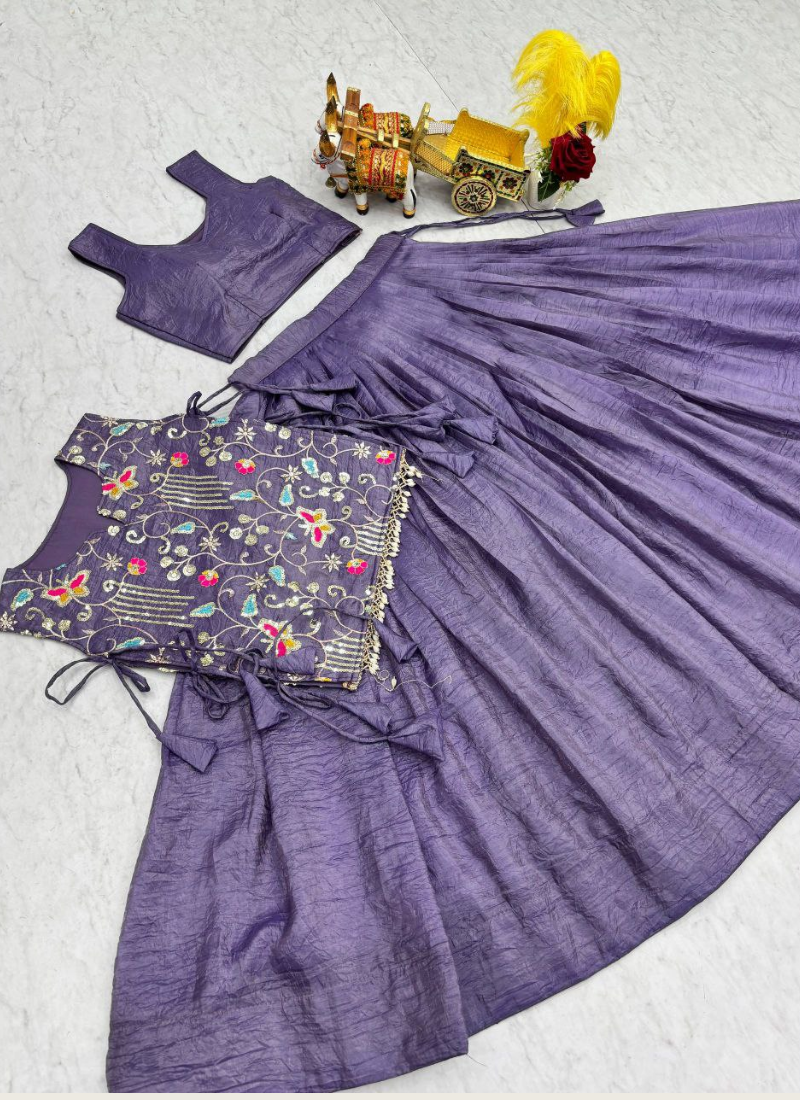 Gold Crush Lehenga Choli with Embroidered Shrug