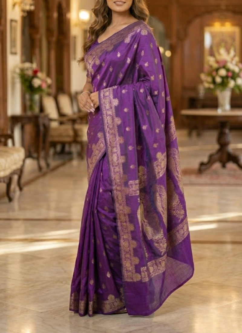 Rich Vibrant Purple Katan Silk Saree with Blouse