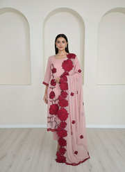 Pink Silk Organza Salwar Kameez with Floral Embroidery Dupatta 6