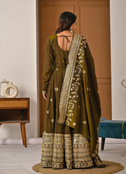 Vichitra Silk Anarkali Gown with Sequins Embroidery + Pant & Dupatta 2