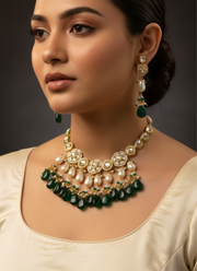 Necklace Set with Earrings & Green Beads – Earrings Included 5