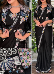 Party Jacket Saree – Heavy Crepe Satin with Embroidery Work, Traditional Indian Saree & Ethnic Fashion Australia 6