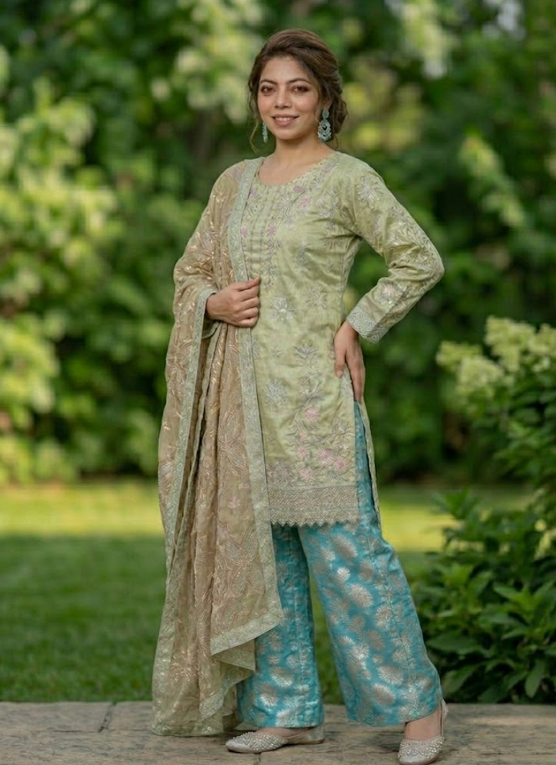 White Farshi Salwar Suit with Embroidery