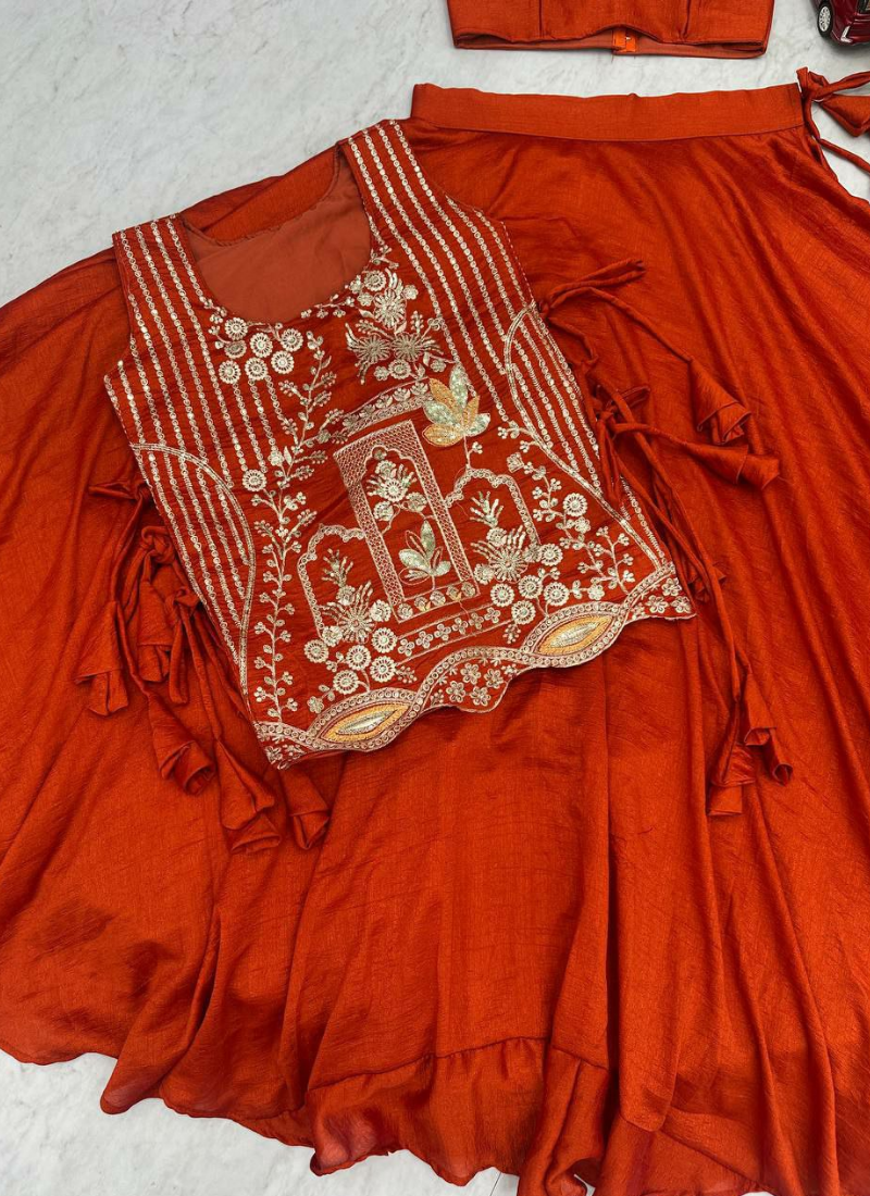 Vichitra Silk Lehenga Choli with Embroidered Shrug