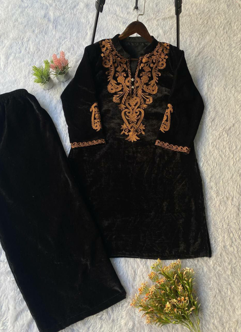 Velvet Embroidered Co‑Ord Set for Women (Kurti + Palazzo)