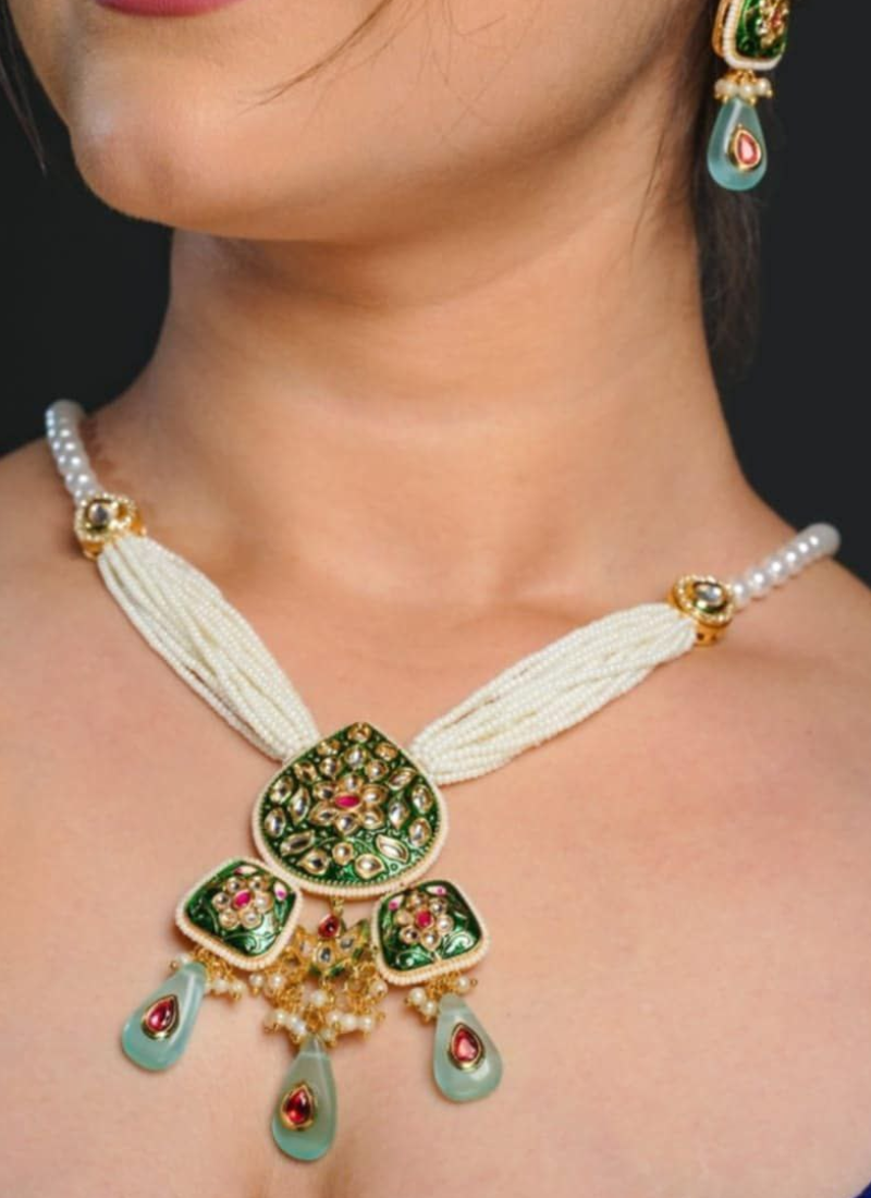 Kundan Necklace Set with Artificial Pearls – Earrings & Pearls