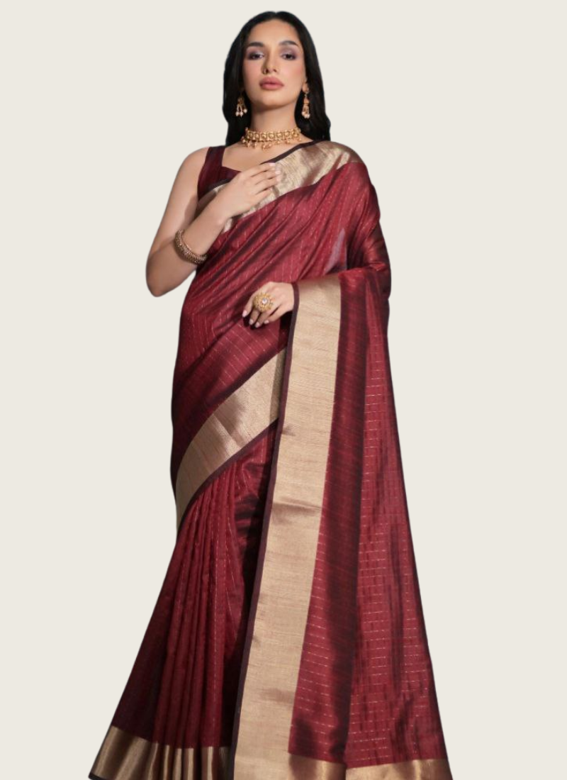 Plum Banarasi Silk Saree with Zari Weaving, Border & Pallu + Blouse Piece Australia
