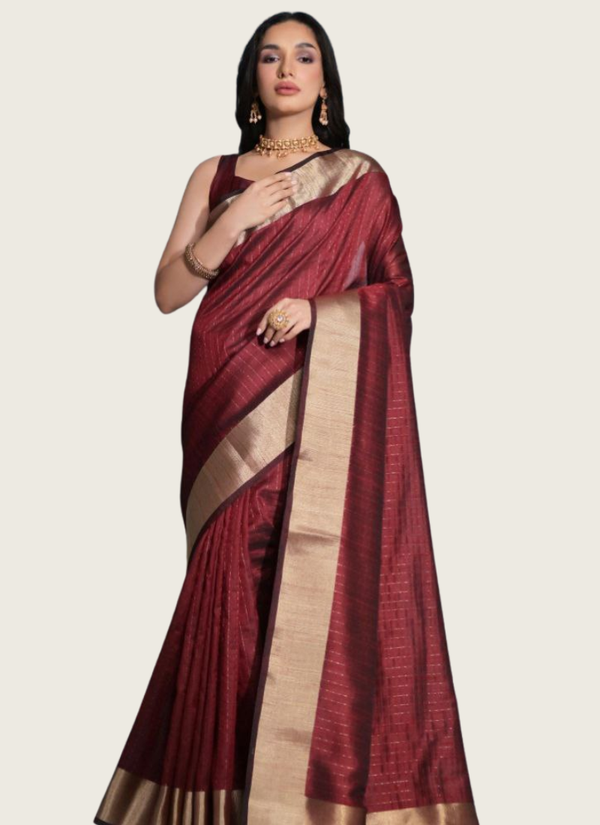 Plum Banarasi Silk Saree with Zari Weaving, Border & Pallu + Blouse Piece Australia