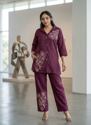 Cotton Slub Embroidered Co‑Ord Set for Women (Top & Pant) 5