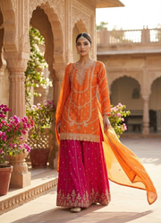 Sharara Suit in Chinon Silk with Thread & Sequins Embroidery + Dupatta 3