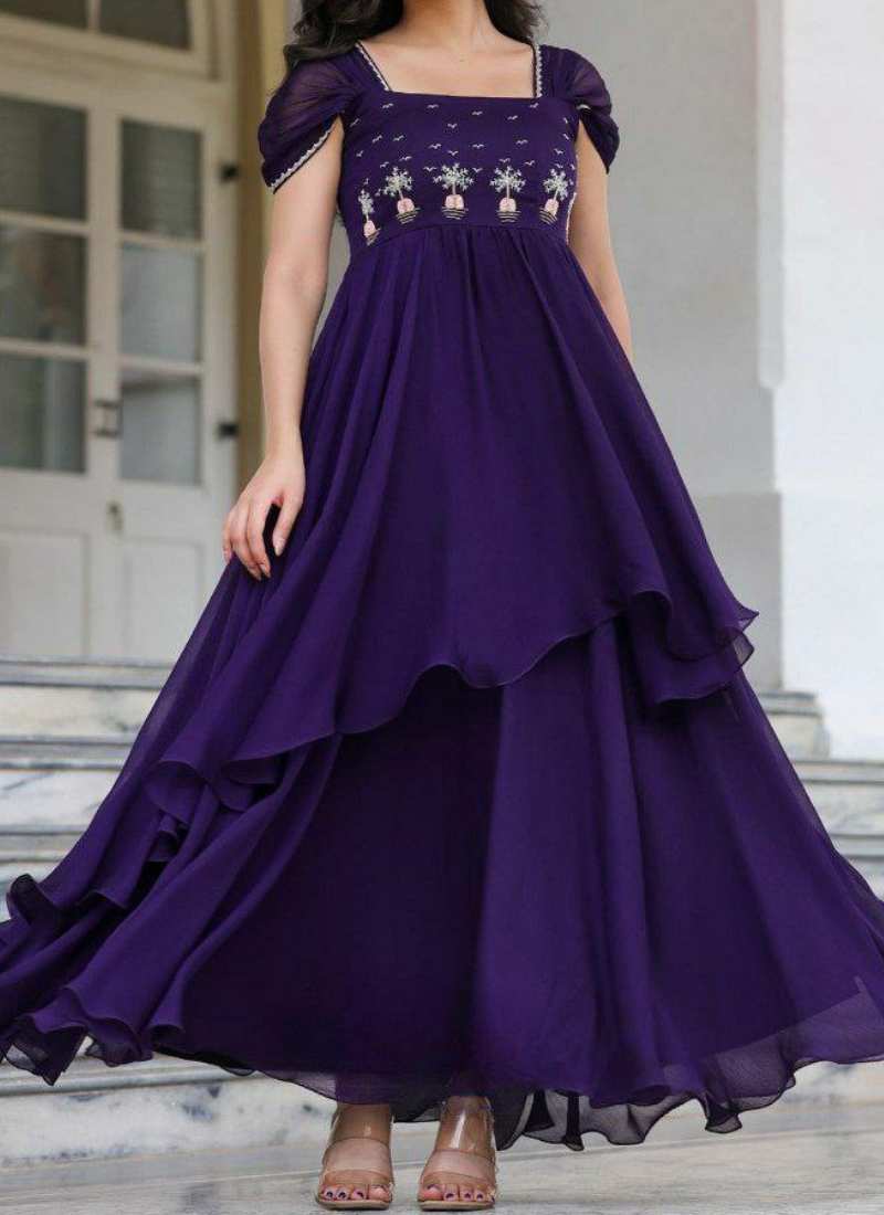 Fox Georgette Anarkali Dress with Handwork & Double Flair