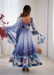 Organza Silk Anarkali Dress with Digital Print & Golden Lace Dupatta (Sizes S–XXL) 6
