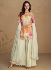 Chinon Silk Embroidered Palazzo Suit with Net Dupatta 4
