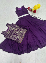 Vichitra Silk Lehenga Set with Embroidered Shrug 6