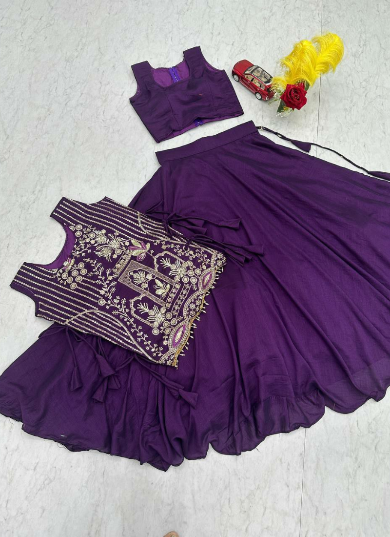 Vichitra Silk Lehenga Set with Embroidered Shrug