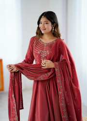 Roman Shimmer Chanderi Silk Anarkali Suit with Beads Work & Dupatta (Sizes XS–XXL) 3