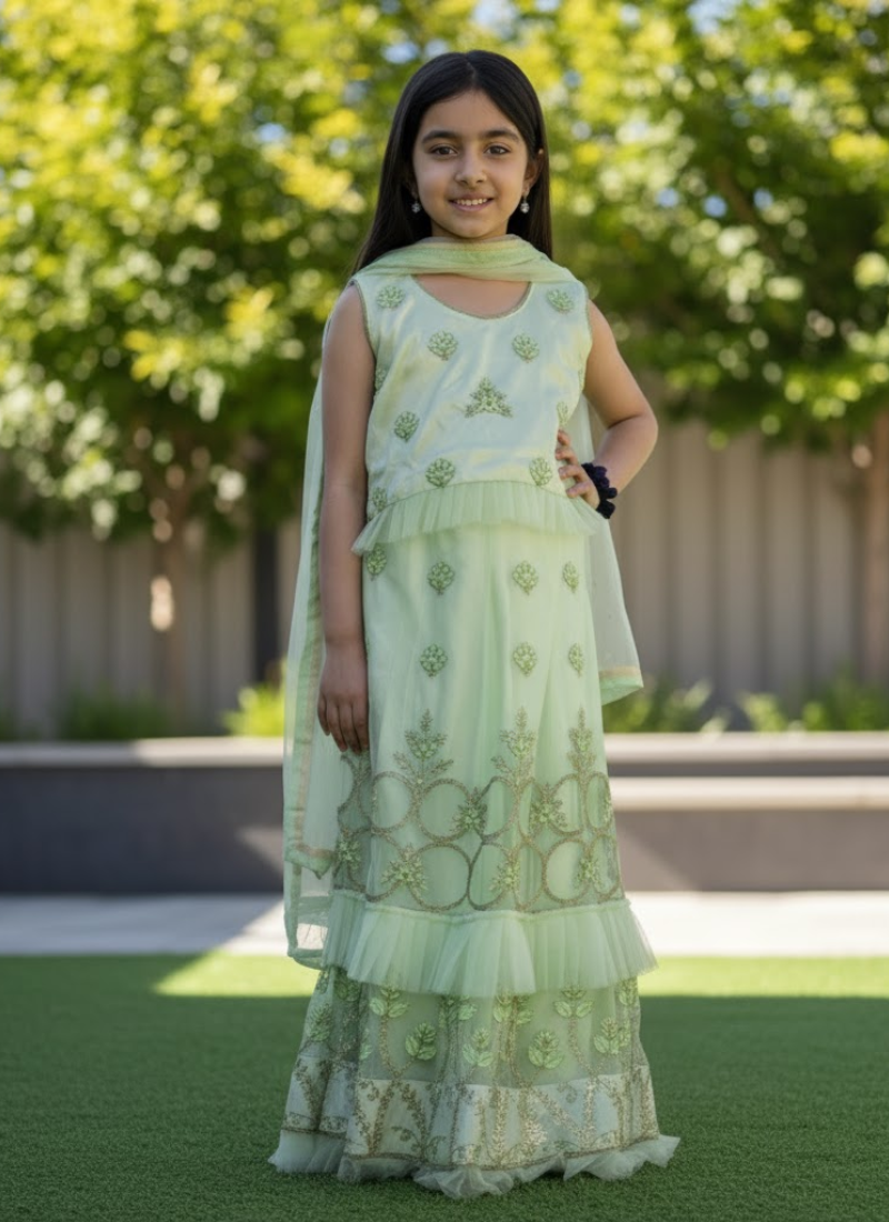 Paste Organza Kids Lehenga – Ethnic Elegance